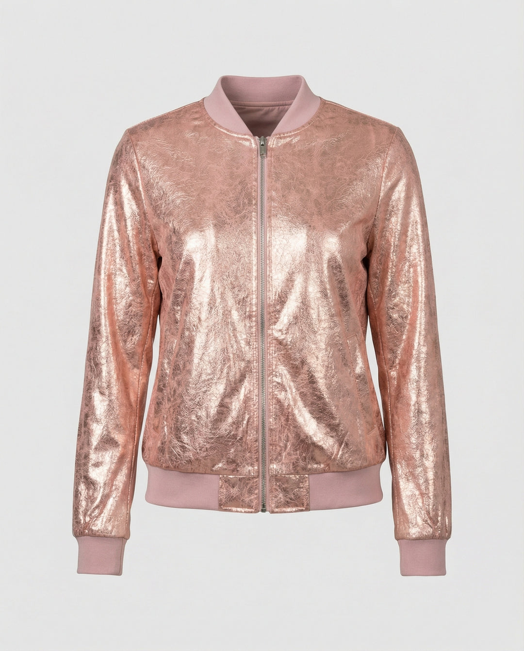 Damen Glänzende Bomberjacke mit Reißverschluss R&B