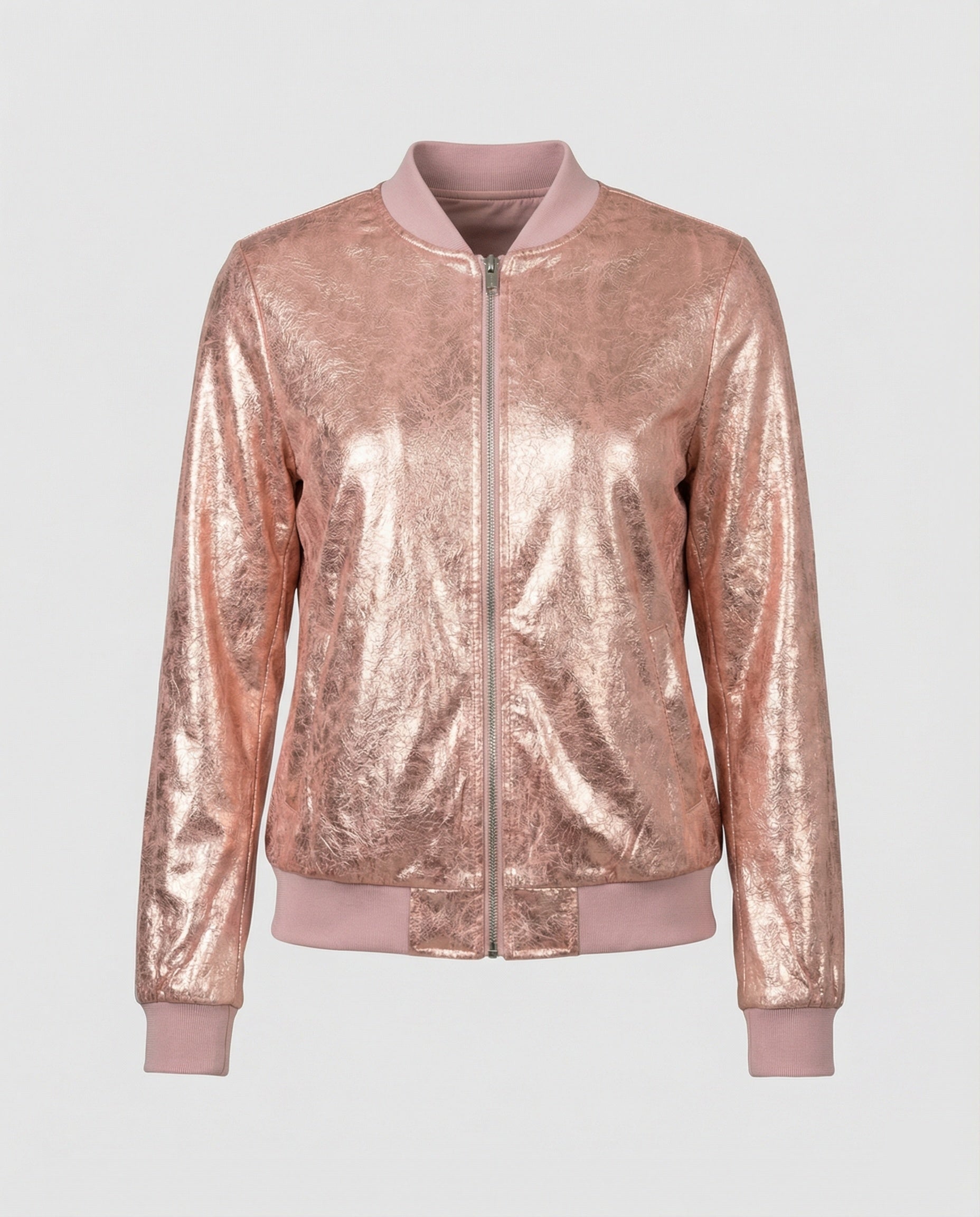 Damen Glänzende Bomberjacke mit Reißverschluss R&B