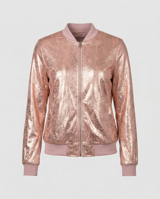Damen Glänzende Bomberjacke mit Reißverschluss R&B