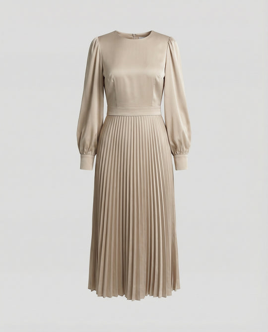 Damen Midikleid Plissee Satinoptik