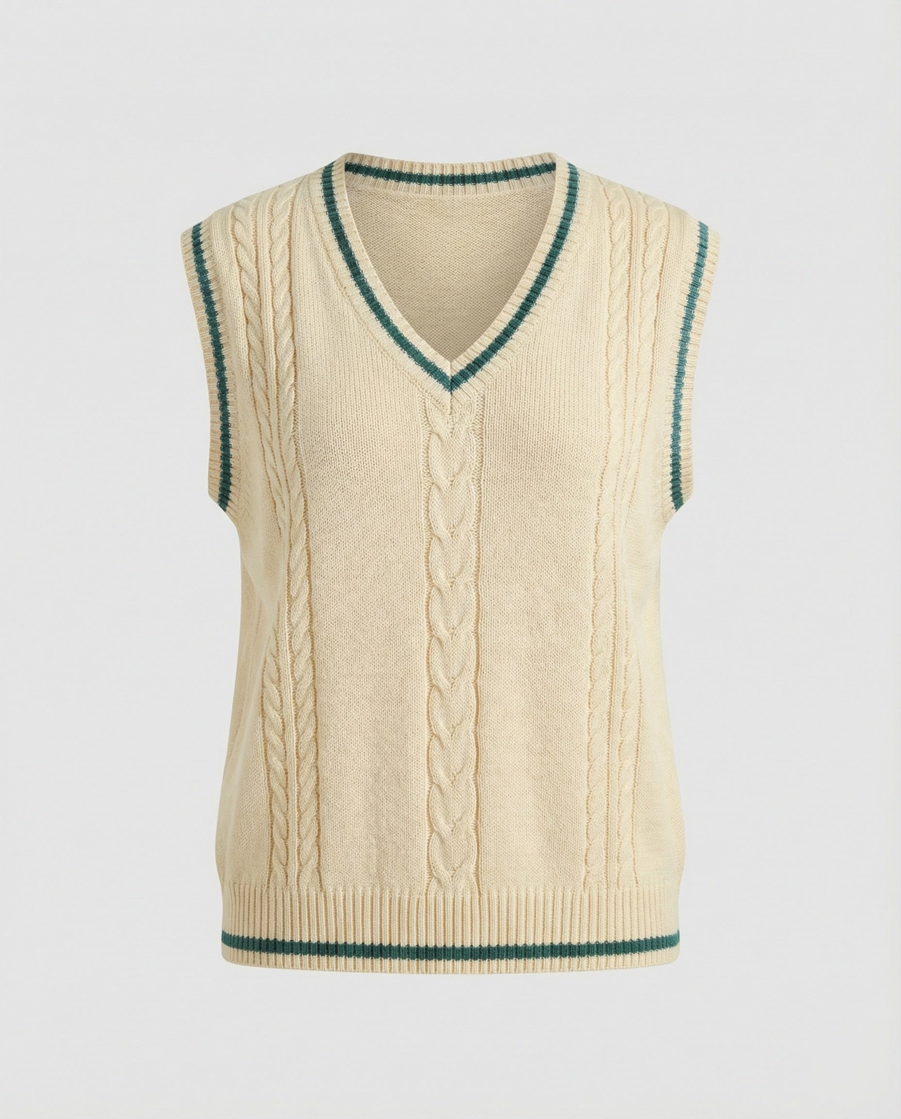 Damen Strickjacke ärmellos mit V-Ausschnitt und Zopfmuster