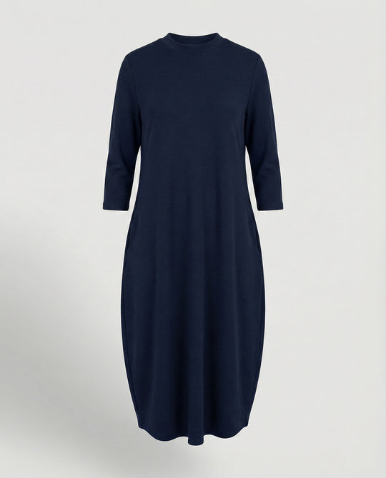 R&B | Einfarbiges Kleid mit Rundhalsausschnitt und Tasche