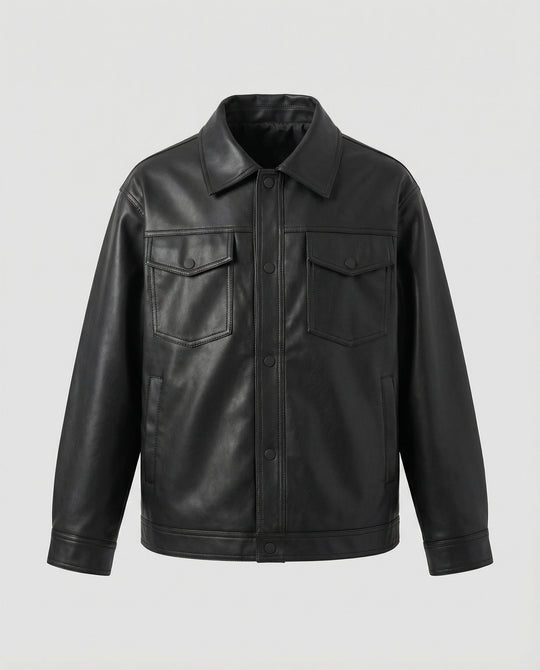 Herren Klassische Kunstlederjacke mit Taschen