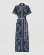 Maxikleid Damen Hemdblusenkleid Print