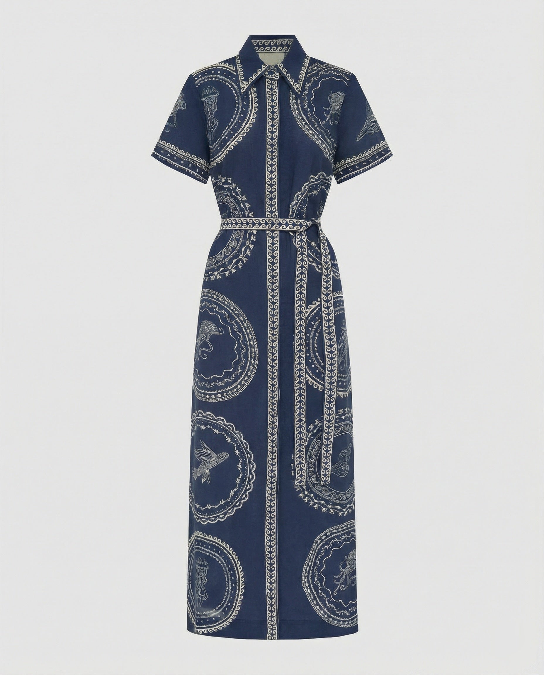 Maxikleid Damen Hemdblusenkleid Print