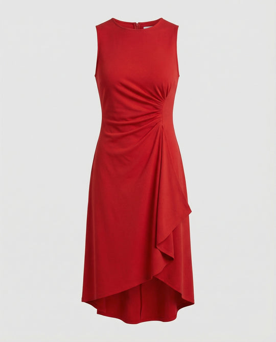 Damen ärmelloses Wickelkleid mit asymmetrischem Saum und Raffungen R&B