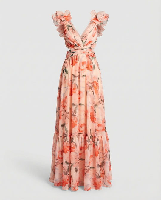 Damen Maxikleid Chiffon V-Ausschnitt