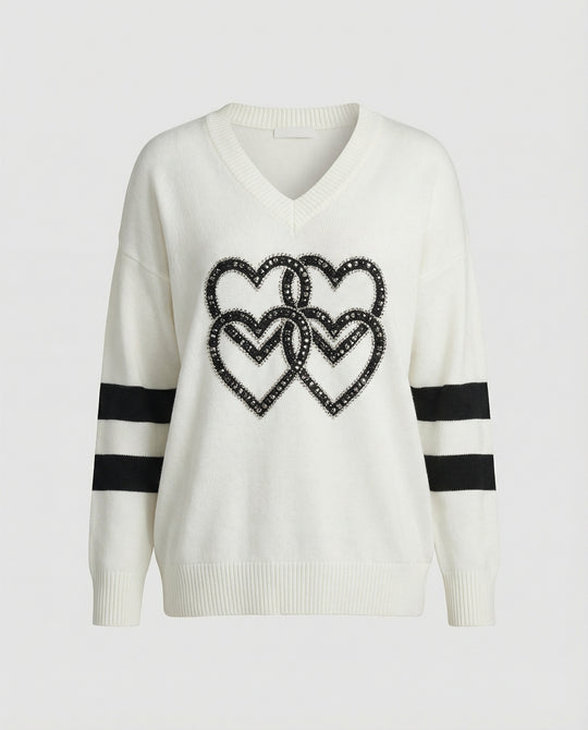 R&B | Damenpullover mit Herzmuster & V-Ausschnitt