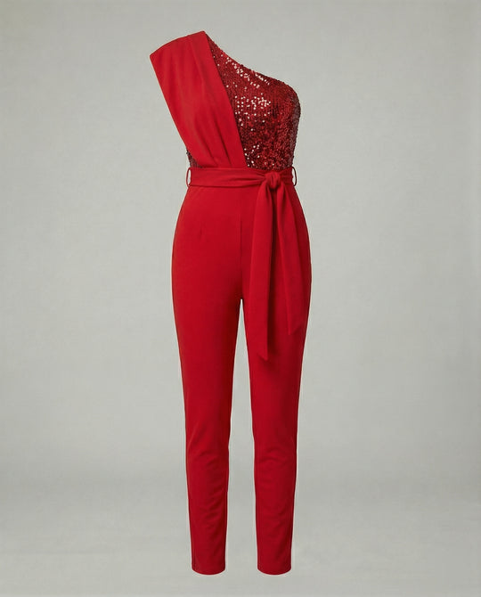 Damen Luxuriöser Overall mit Schleifengürtel & Funkelnden Details | R&B