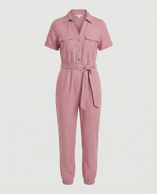 Damen lässiger Jumpsuit mit tailliertem Schnitt und durchgehender Knopfleiste R&B