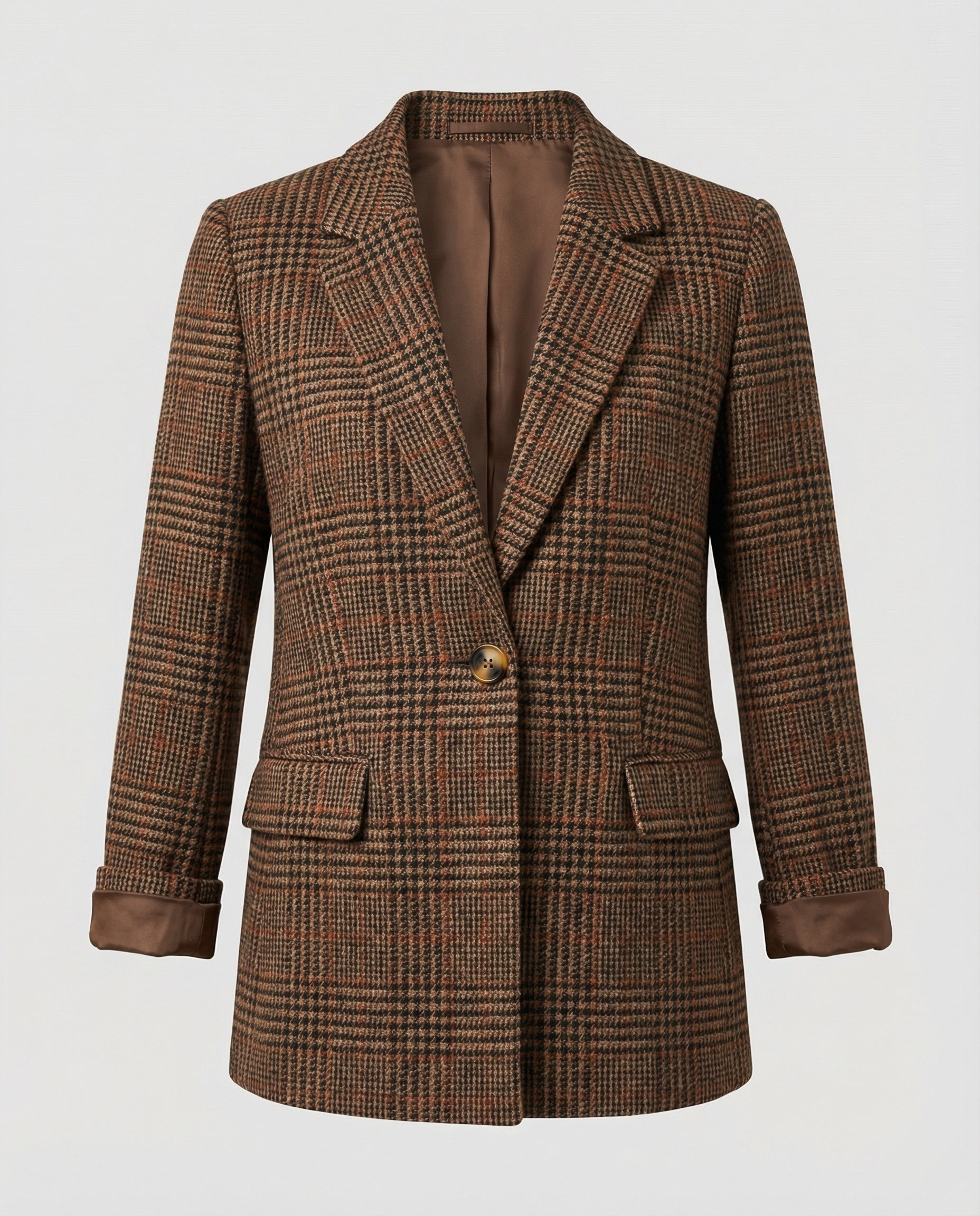 Karierter Blazer mit Revers und einem Knopf