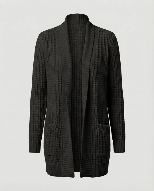 R&B | Strickjacke Weiches Strickmaterial Lockere Passform Offene Vorderseite Taschen Lange Ärmel