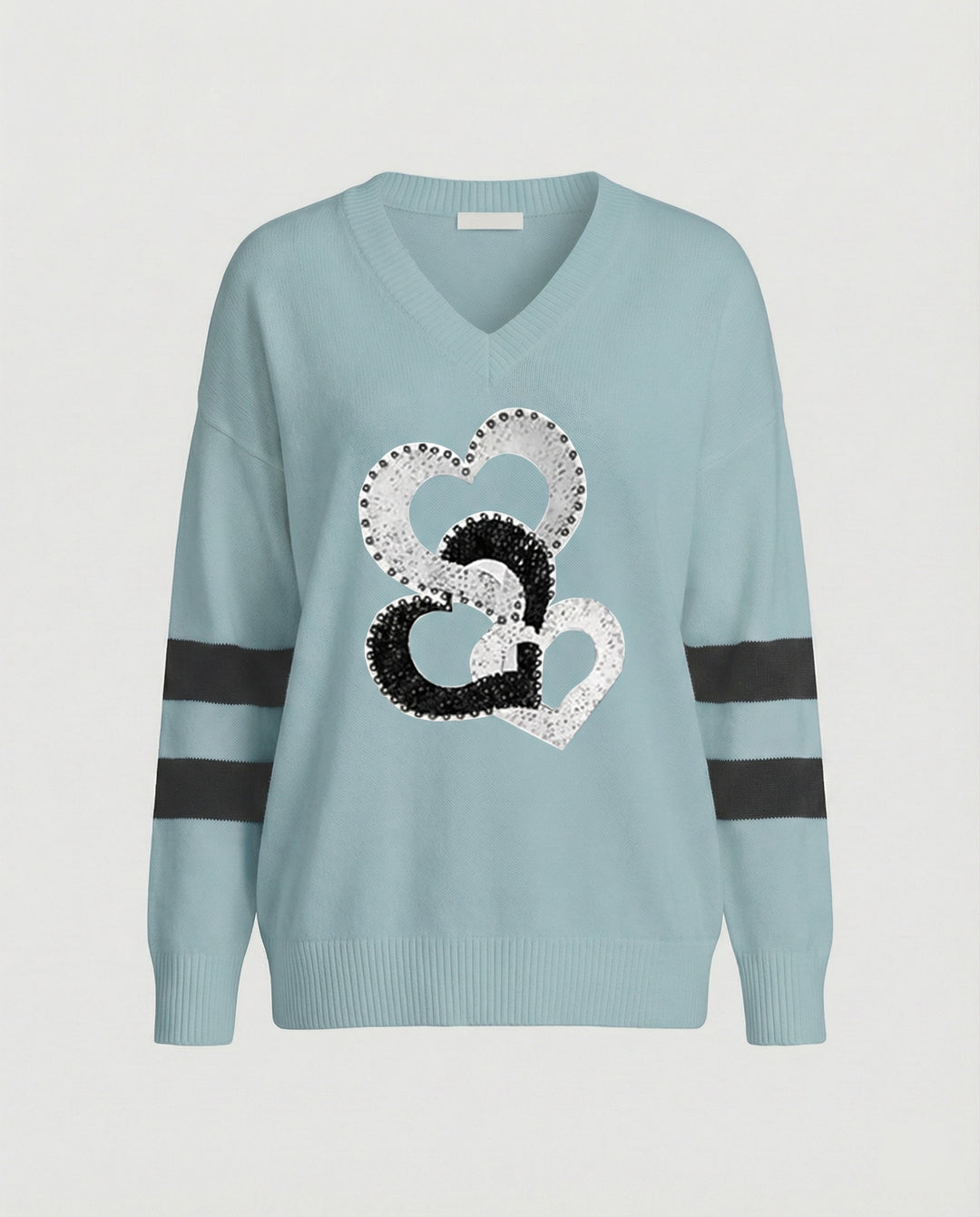 R&B | Damenpullover mit Herzmuster & V-Ausschnitt