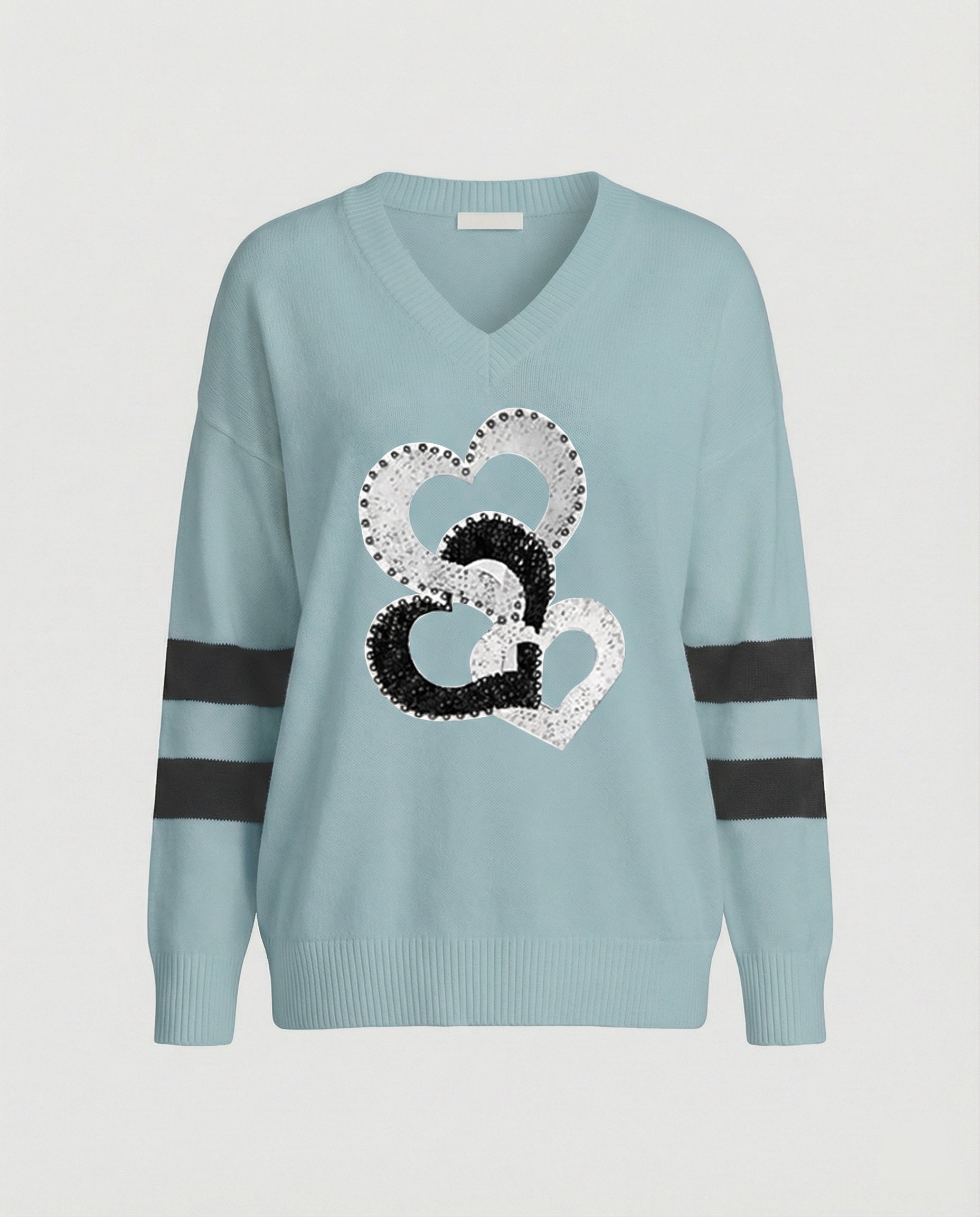 R&B | Damenpullover mit Herzmuster & V-Ausschnitt