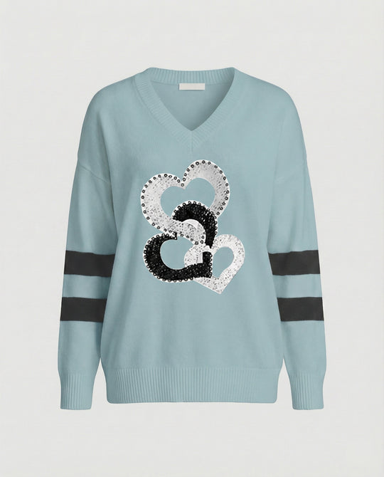 R&B | Damenpullover mit Herzmuster & V-Ausschnitt