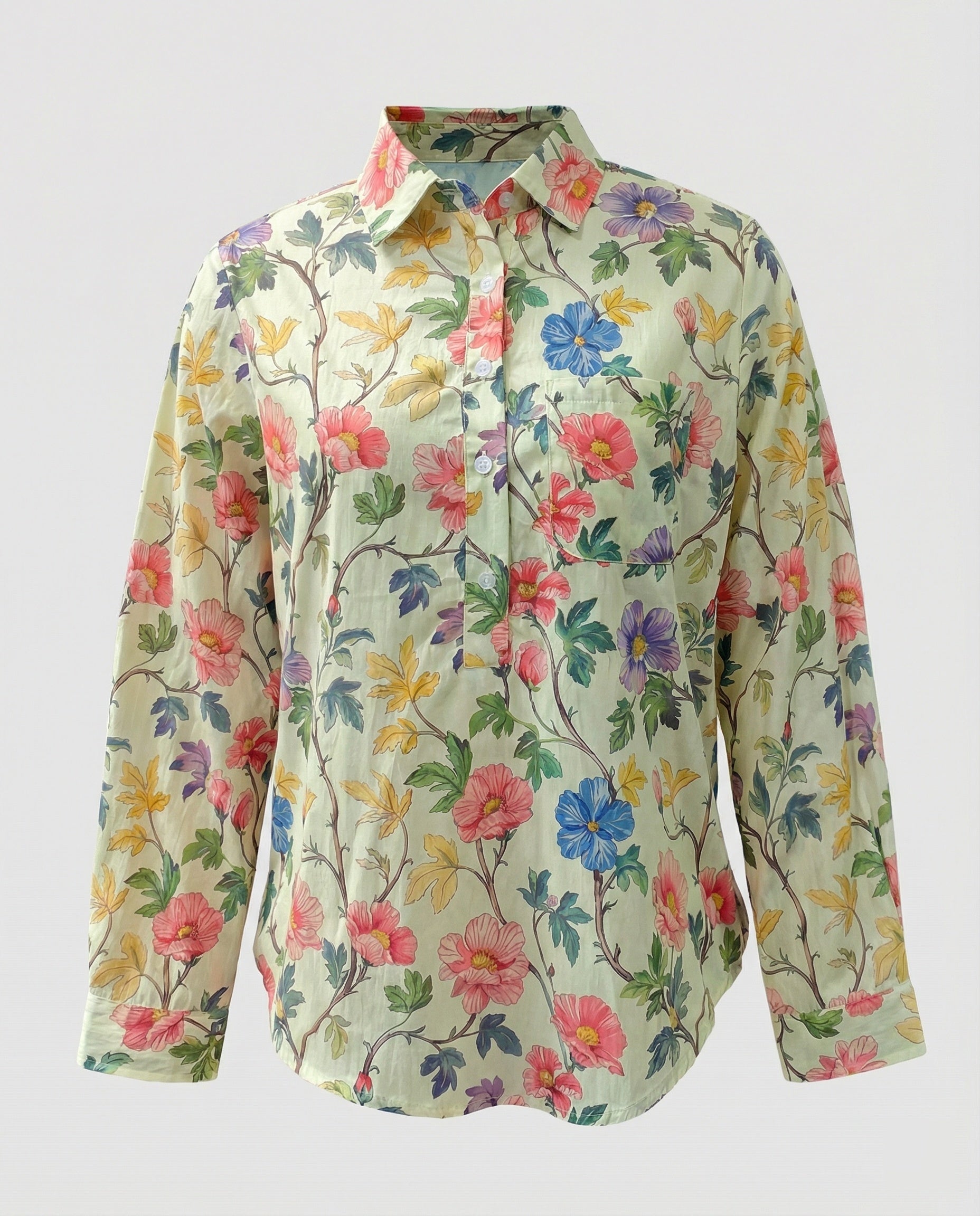 Damen Bluse Leinen Floral