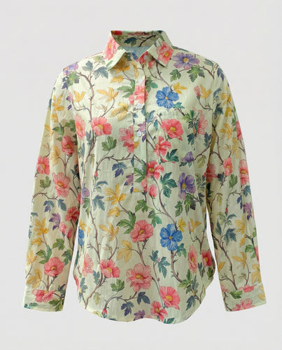 Damen Bluse Leinen Floral