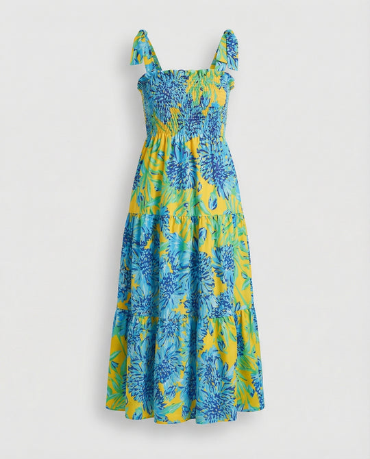 Damen Maxikleid Sommer mit Stufenrock