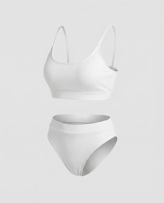 Damen Ripp-Bikini-Set Spaghettiträger-Bustier