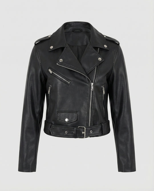 Damen Kunstleder Bikerjacke mit modernen Details