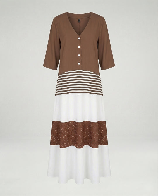 Damen Maxikleid mit Knopfleiste Stufen