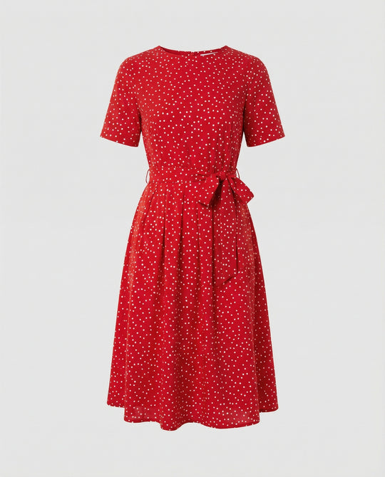 Damen Midi-Kleid mit Taillengürtel und Punkten