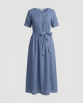 Damen Leinen Maxikleid Gürtel