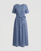 Damen Leinen Maxikleid Gürtel