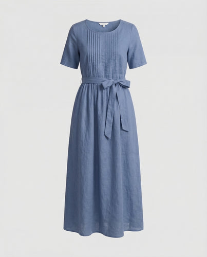 Damen Leinen Maxikleid Gürtel