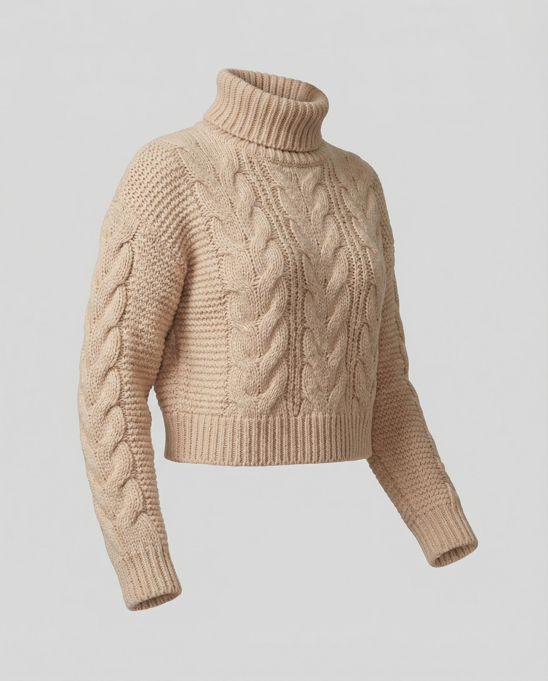 Damen oversized Strickpullover mit hohem Kragen und modischem Zopfmuster R&B
