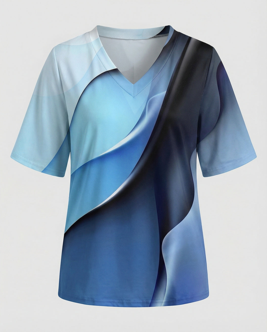 Damen V-Ausschnitt Bluse mit kreativem Wellenmuster R&B