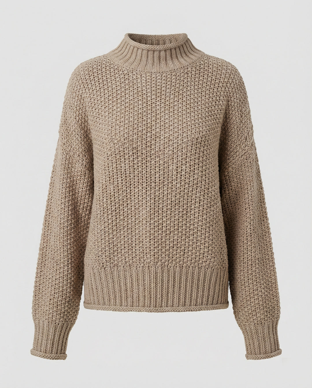 Damen kuscheliger Strickpullover mit hohem Kragen und weit geschnittenen Ärmeln R&B