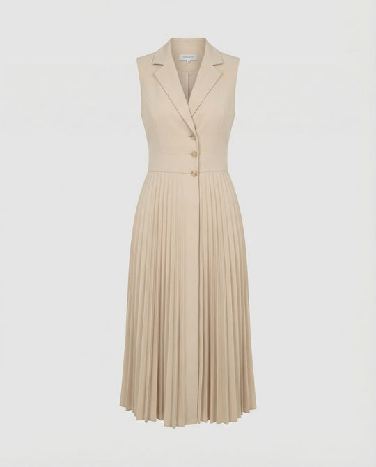 Damen Midikleid ärmellos mit Plisseerock