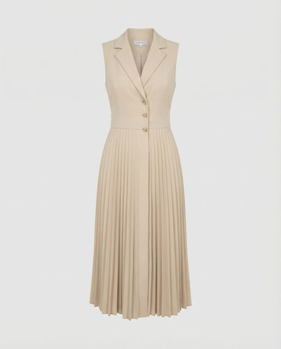 Damen Midikleid ärmellos mit Plisseerock