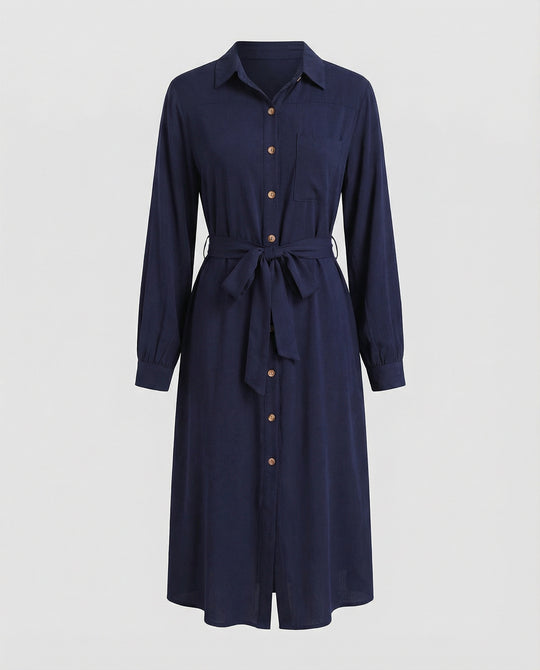 Freizeitkleid Damen Hemdblusenkleid mit Taillengürtel