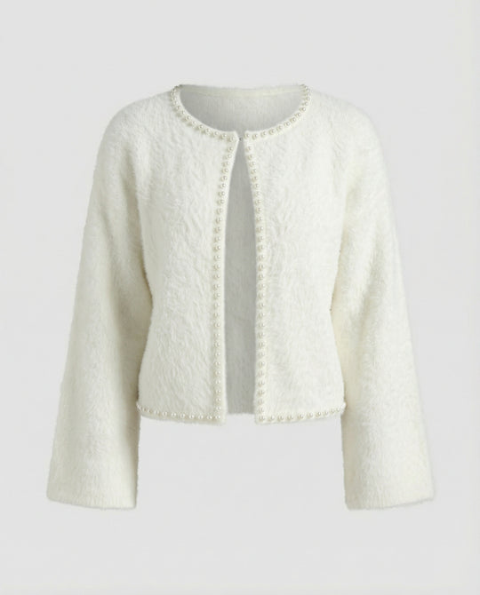Strickjacke Damen flauschig mit Perlenverzierung