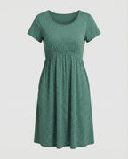 Damen Elegantes Grünes Midikleid mit Punktmuster & Kurzen Ärmeln - R&B