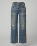 Damen Weit geschnittene Jeans im floralen Design mit bunten Applikationen R&B