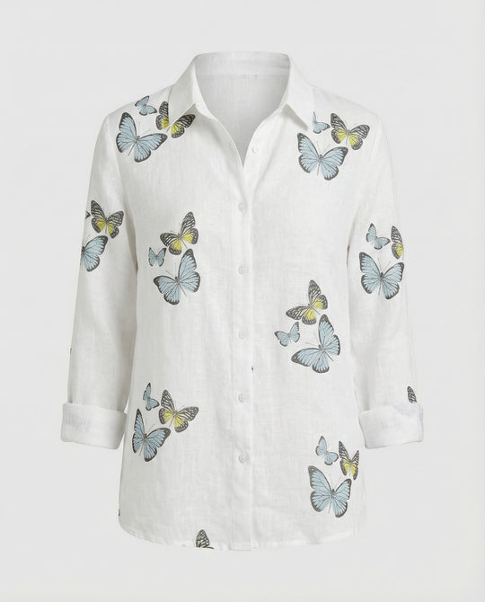 Leinenoptik Bluse Damen Floral