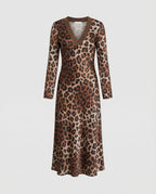 Damen Midikleid Satin Leopard Print