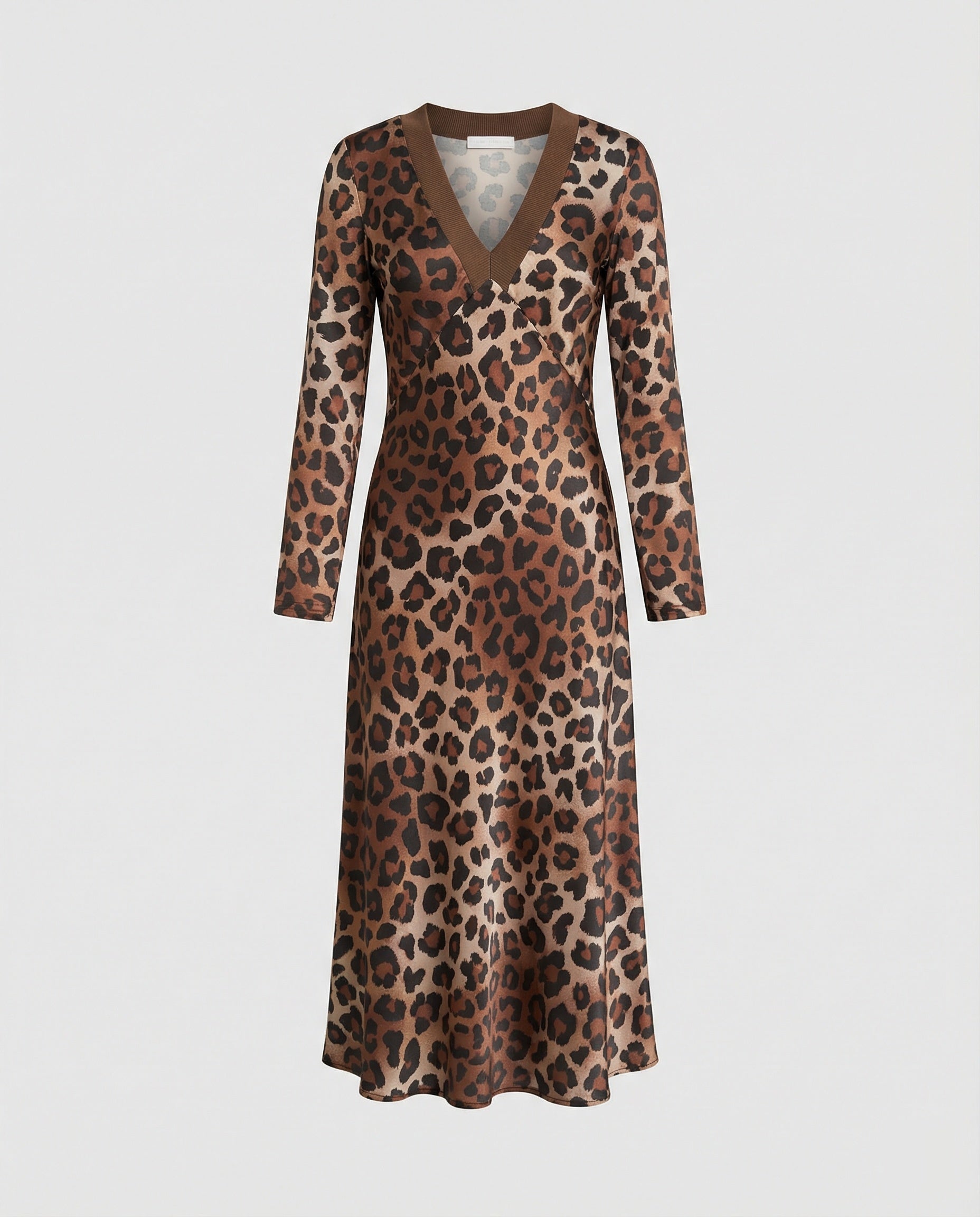 Damen Midikleid Satin Leopard Print
