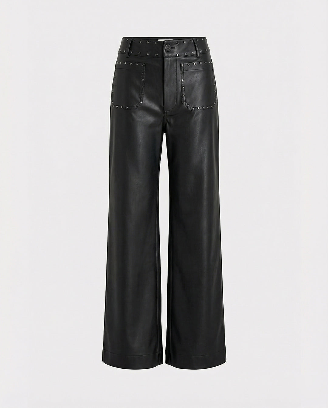 Damen trendige Kunstlederhose mit Nieten