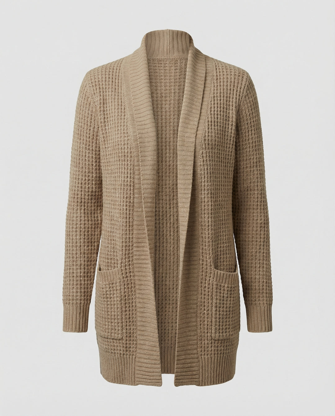R&B | Strickjacke Weiches Strickmaterial Lockere Passform Offene Vorderseite Taschen Lange Ärmel