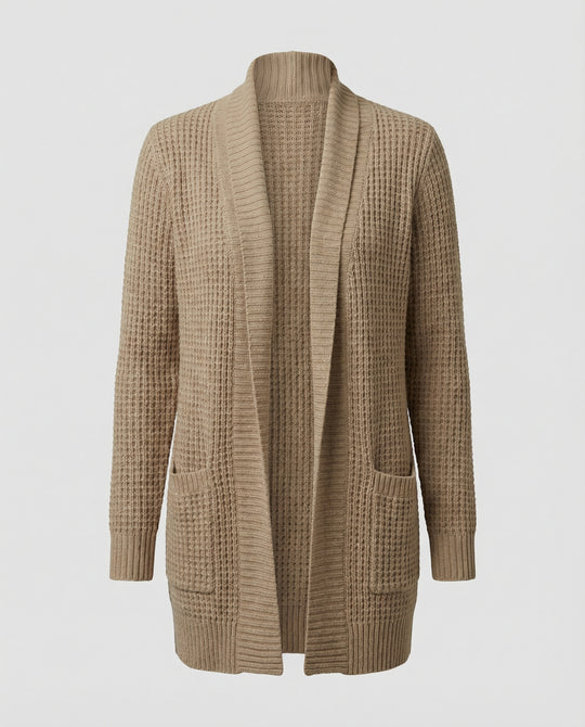 R&B | Strickjacke Weiches Strickmaterial Lockere Passform Offene Vorderseite Taschen Lange Ärmel