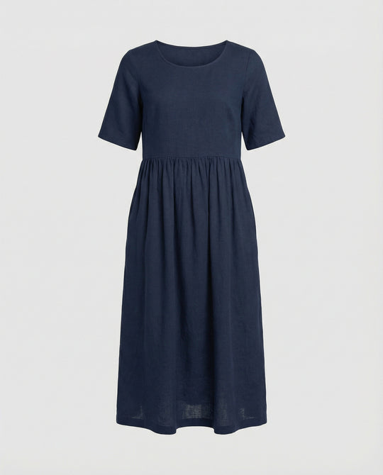 Freizeitkleid Damen Midikleid Leinenoptik