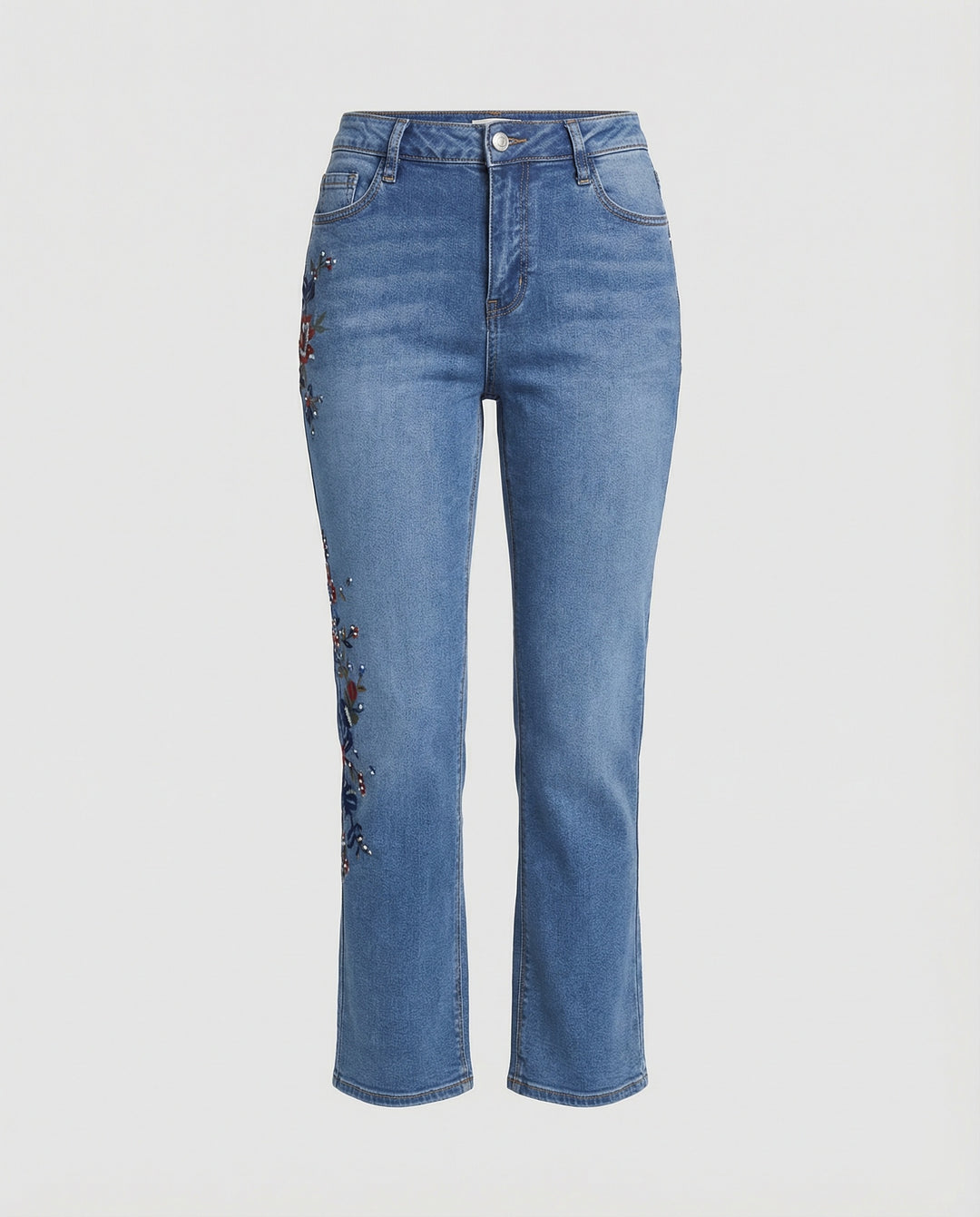 Damen Bootcut Jeans mit floraler Stickerei Stretch