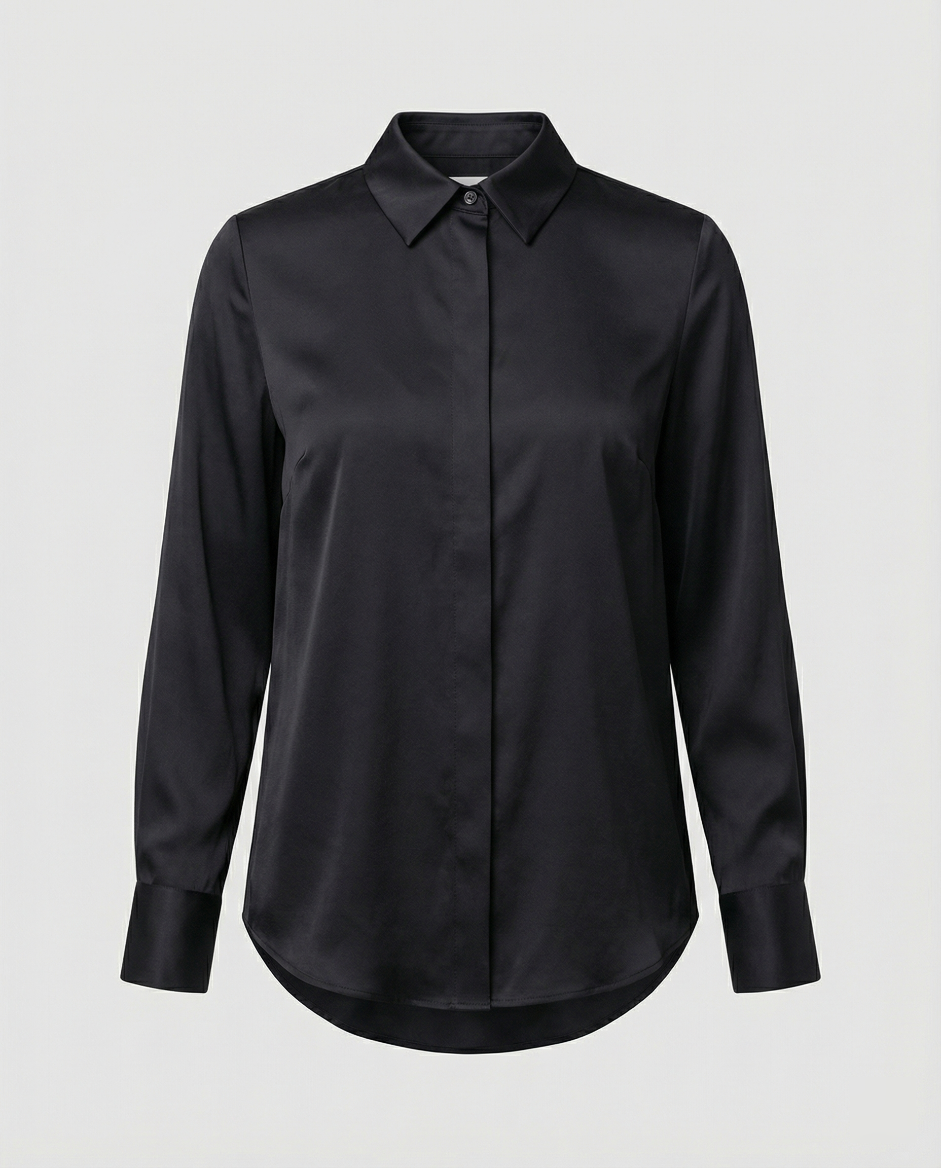 Damen elegante Satinbluse mit klassischem Kragen und zeitlosem Schnitt R&B