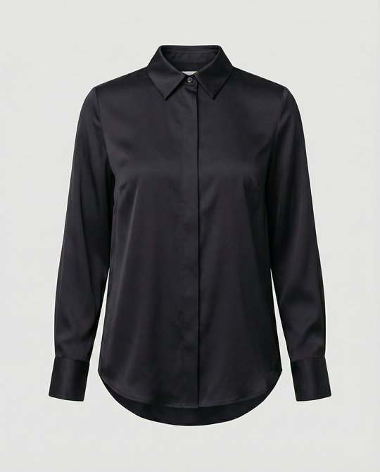 Damen elegante Satinbluse mit klassischem Kragen und zeitlosem Schnitt R&B