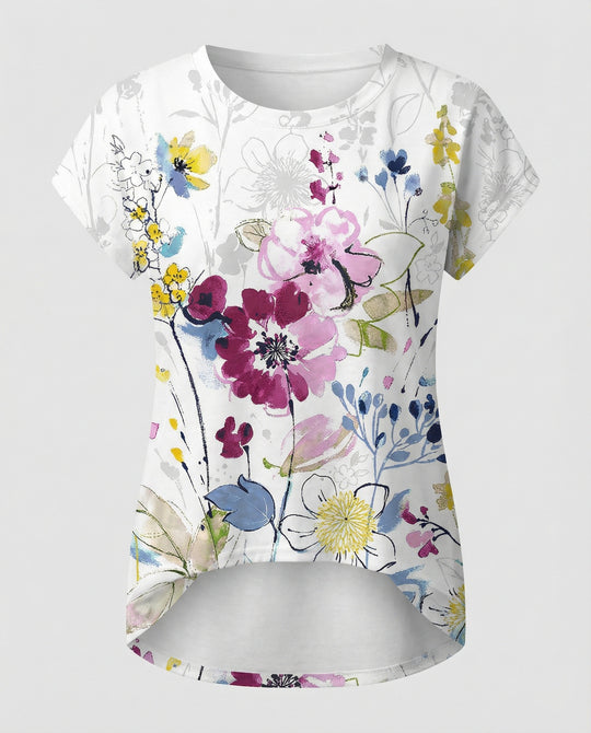 Aquarell Sommerbluse Damen Asymmetrisch