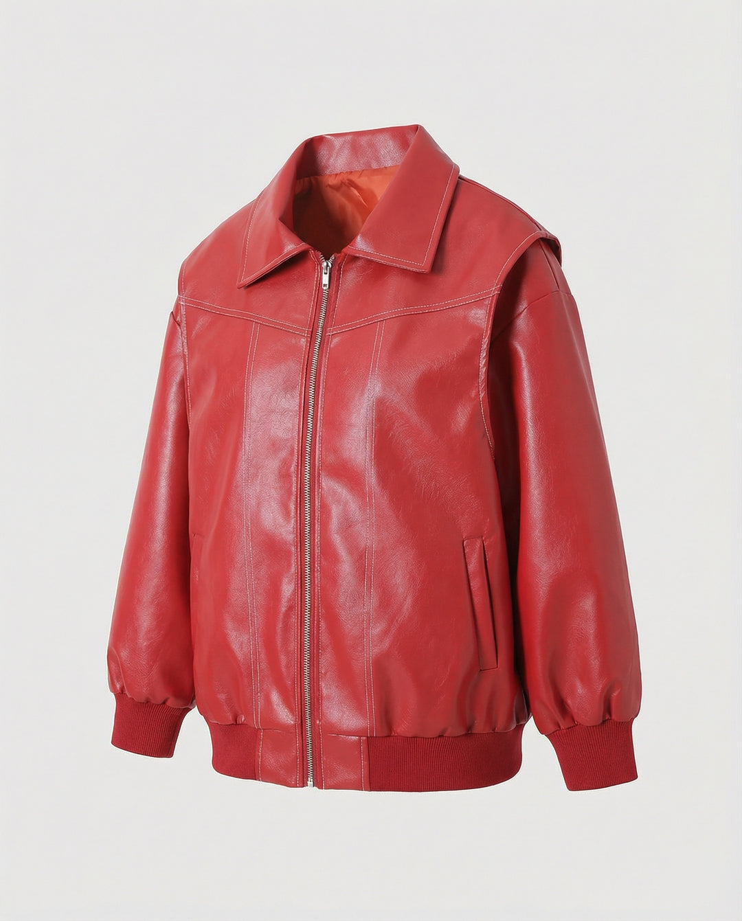 Damen elegante Kunstlederjacke mit hohem Kragen